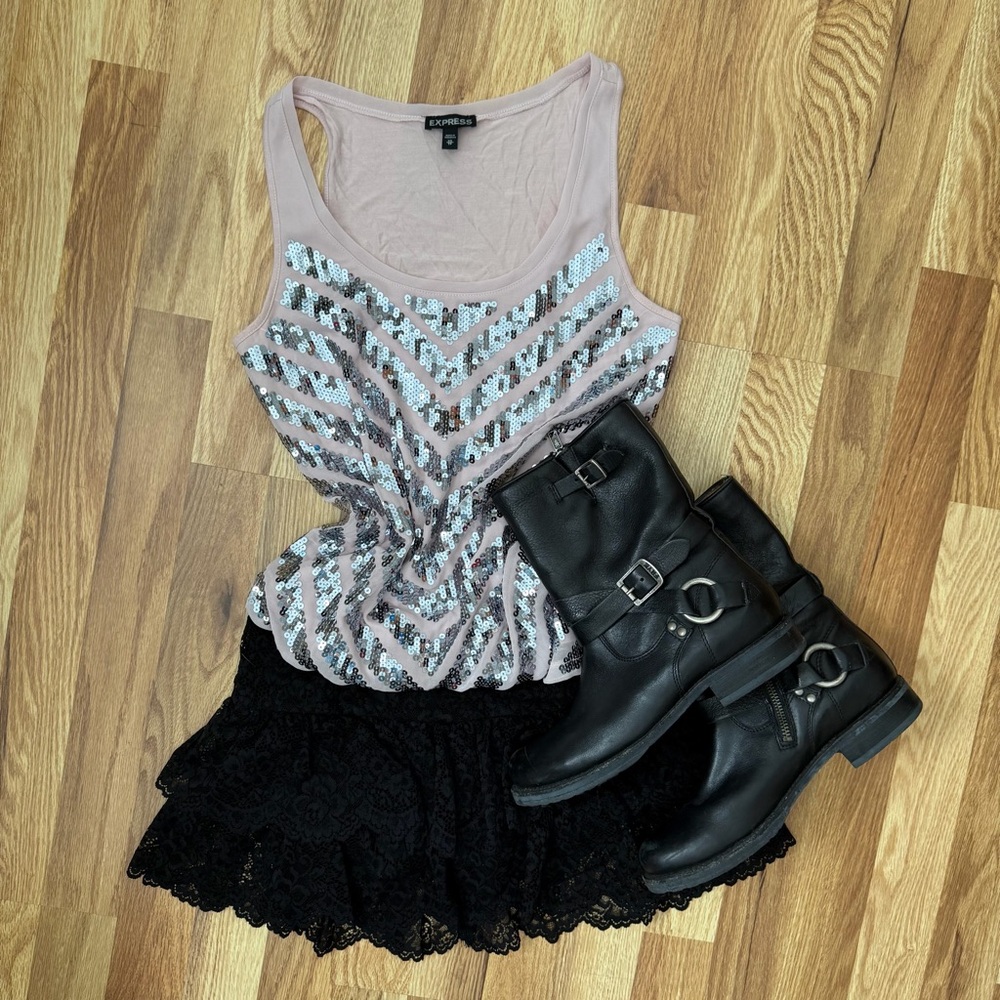 Vintage Y2K Express Blush Pink Sequin Chevron Tank Top